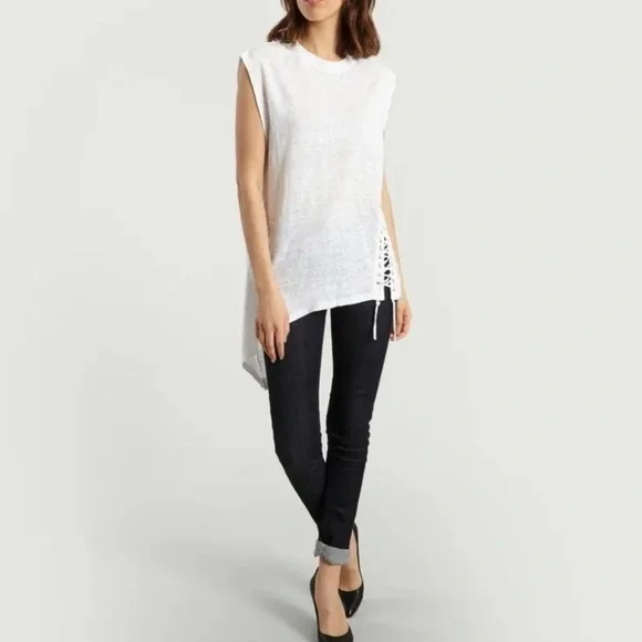 IRO White Karami Asymmetrical Lace Up Slub Linen Tank - Picture 5 of 9